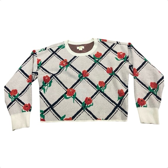 Anthropologie Maeve The Carys Crew Neck Cardigan Floral Lattice Roses Sz M - Picture 1 of 5
